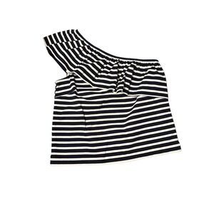 J. Crew White and Blue Asymmetrical Ruffled Blouse